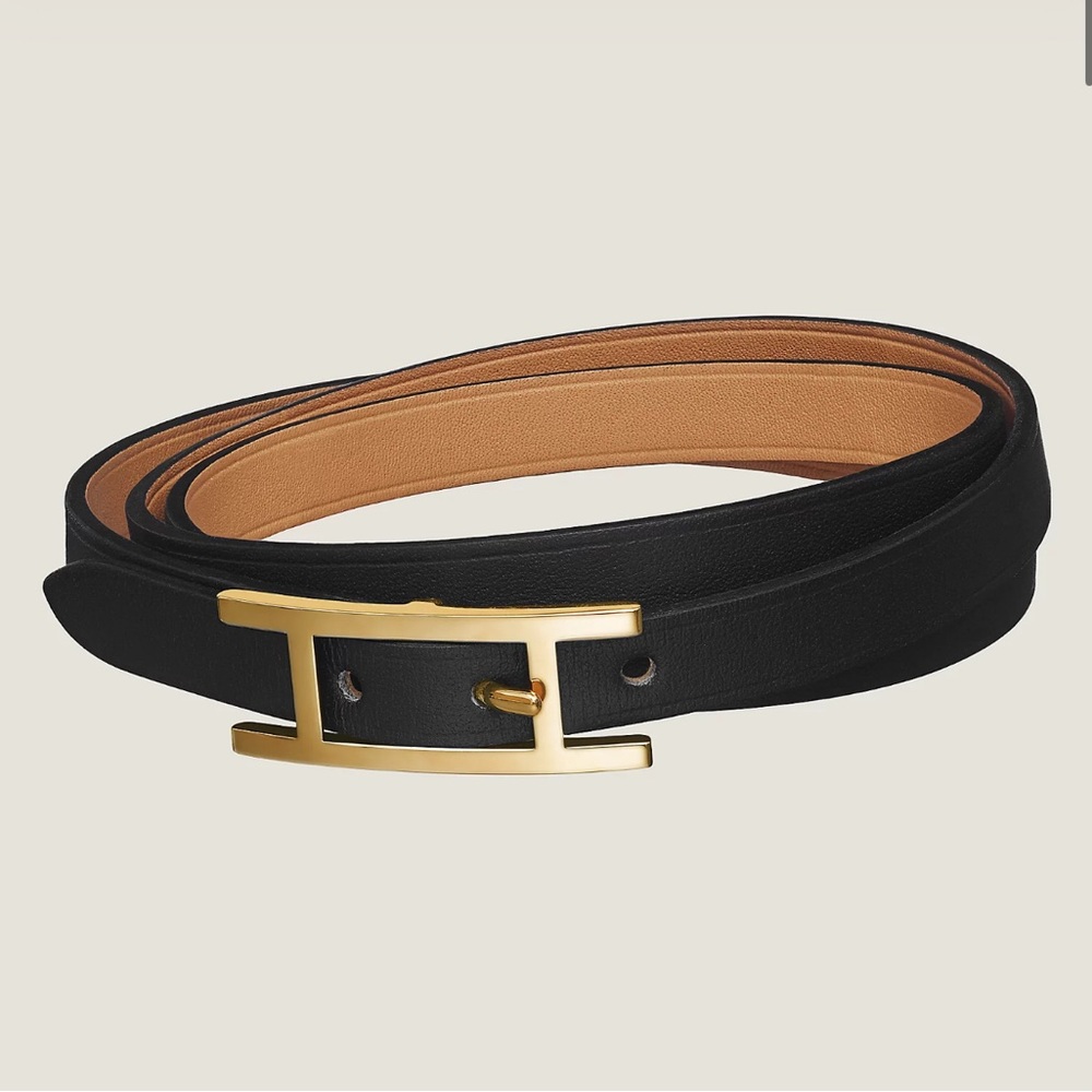 HERMES TRIPLE TOUR LEATHER bracelet in Chamonix calfskin with gold hardware